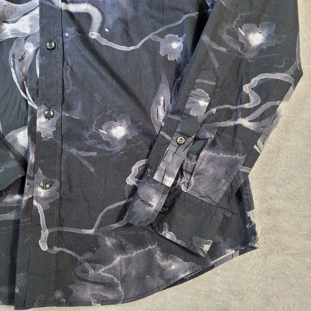 Diesel Shirt Mens Size Medium Black Floral Graphic Button-Down Abstract Design - Picture 5 of 15